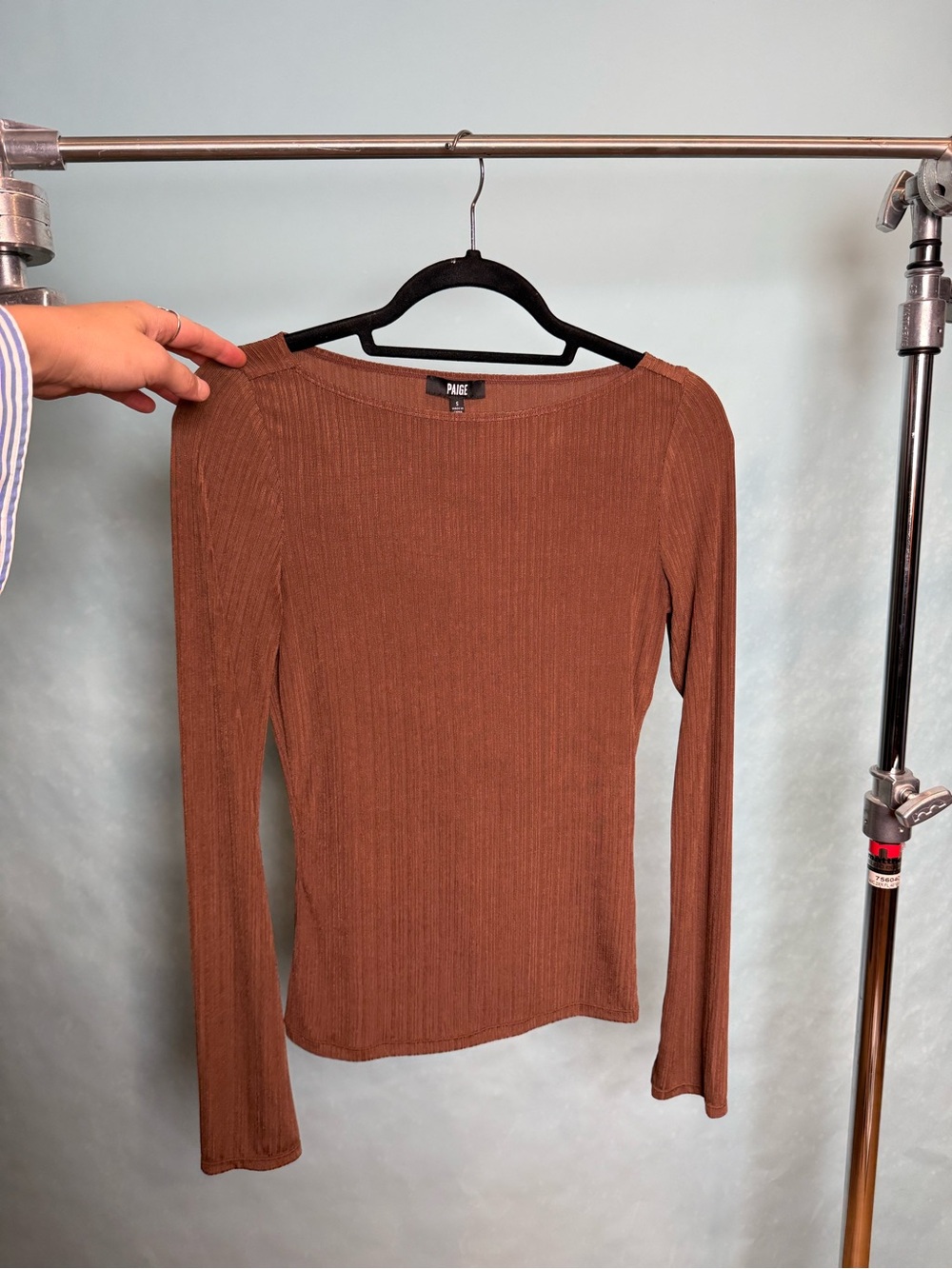 PAIGE Long-Sleeve Ribbed Top in Warm Chestnut